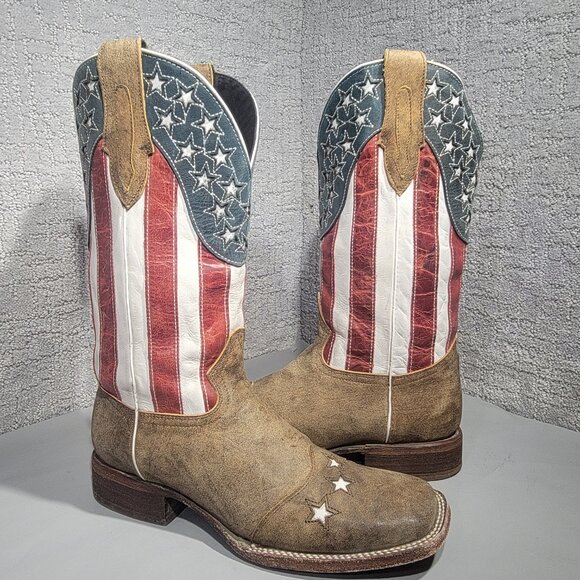 JB Dillon Men’s 9 D Distressed American Flag Patriotic Square Toe Cowboy Boots - Picture 6 of 9